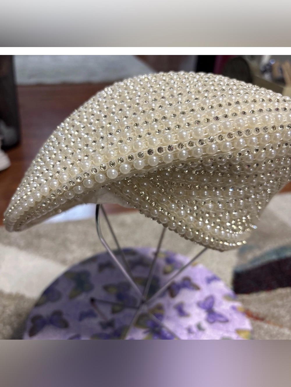 Jack McConnell Pearl & Swarovski Crystals Embellished Beret Headpiece